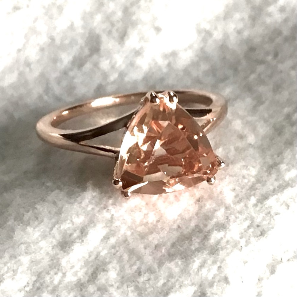 Morganite Quartz Trillion Cut Ring in Rose Gold Over Sterling Silver